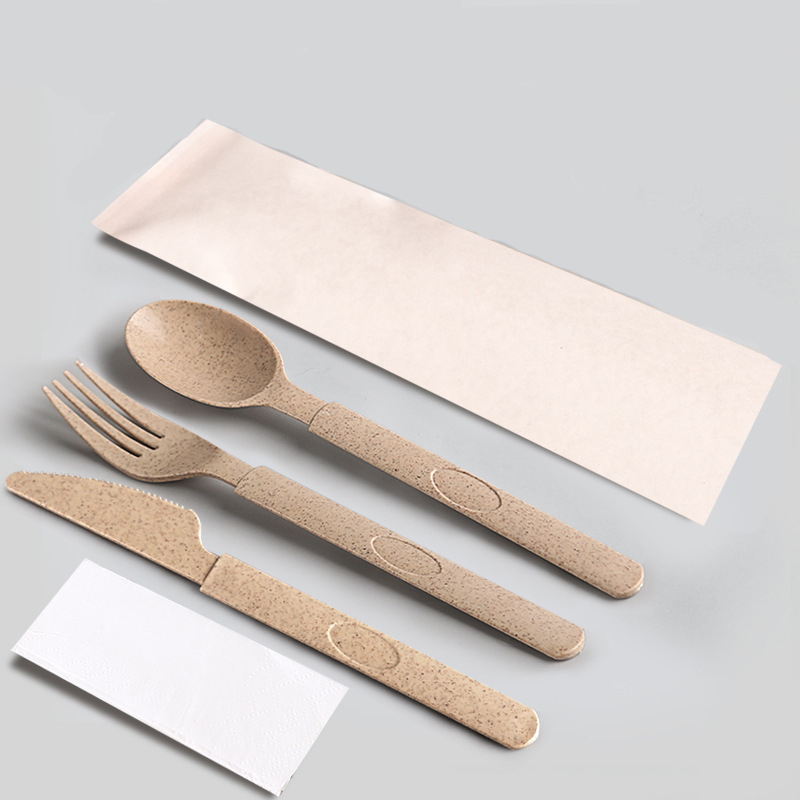 pribor_z_plastu_z_psenicnej-slamy Sada príborov (lyžica, vidlička, nôž, servítok) z plastu z pšeničnej slamy-jednorazový eko príbor